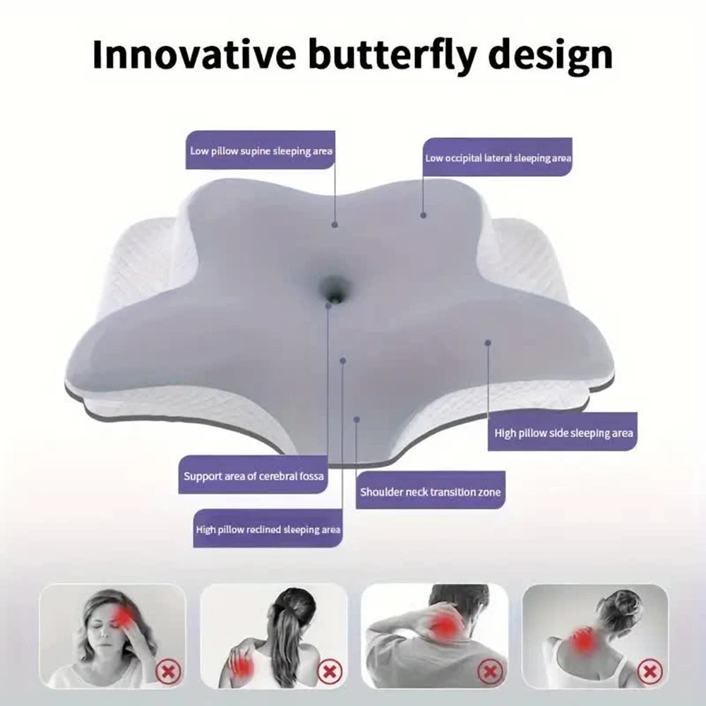 Ergonomic Butterfly Memory Foam Pillow for Cervical Neck Pain Relief Support