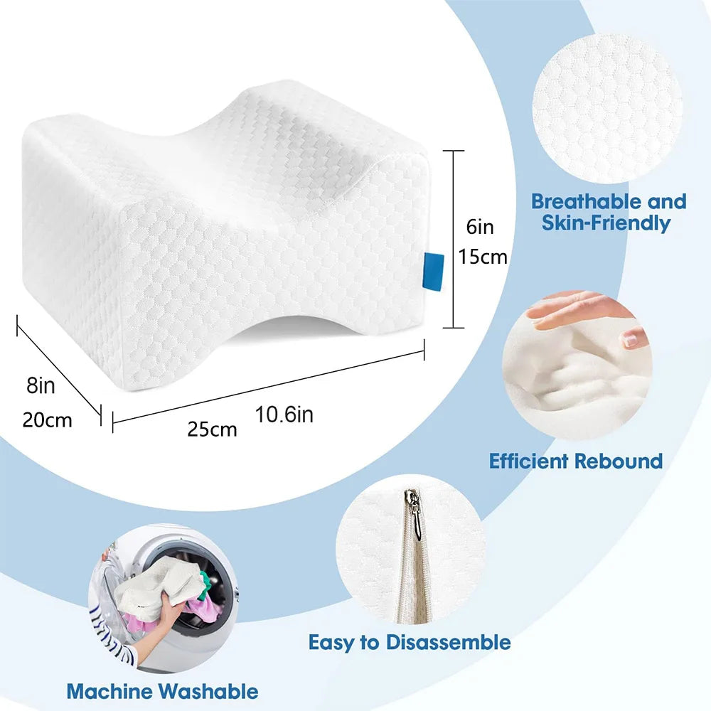 Orthopedic Memory Foam Knee Pillow with Side Sleep Belt for Sciatica & Hip Relief
