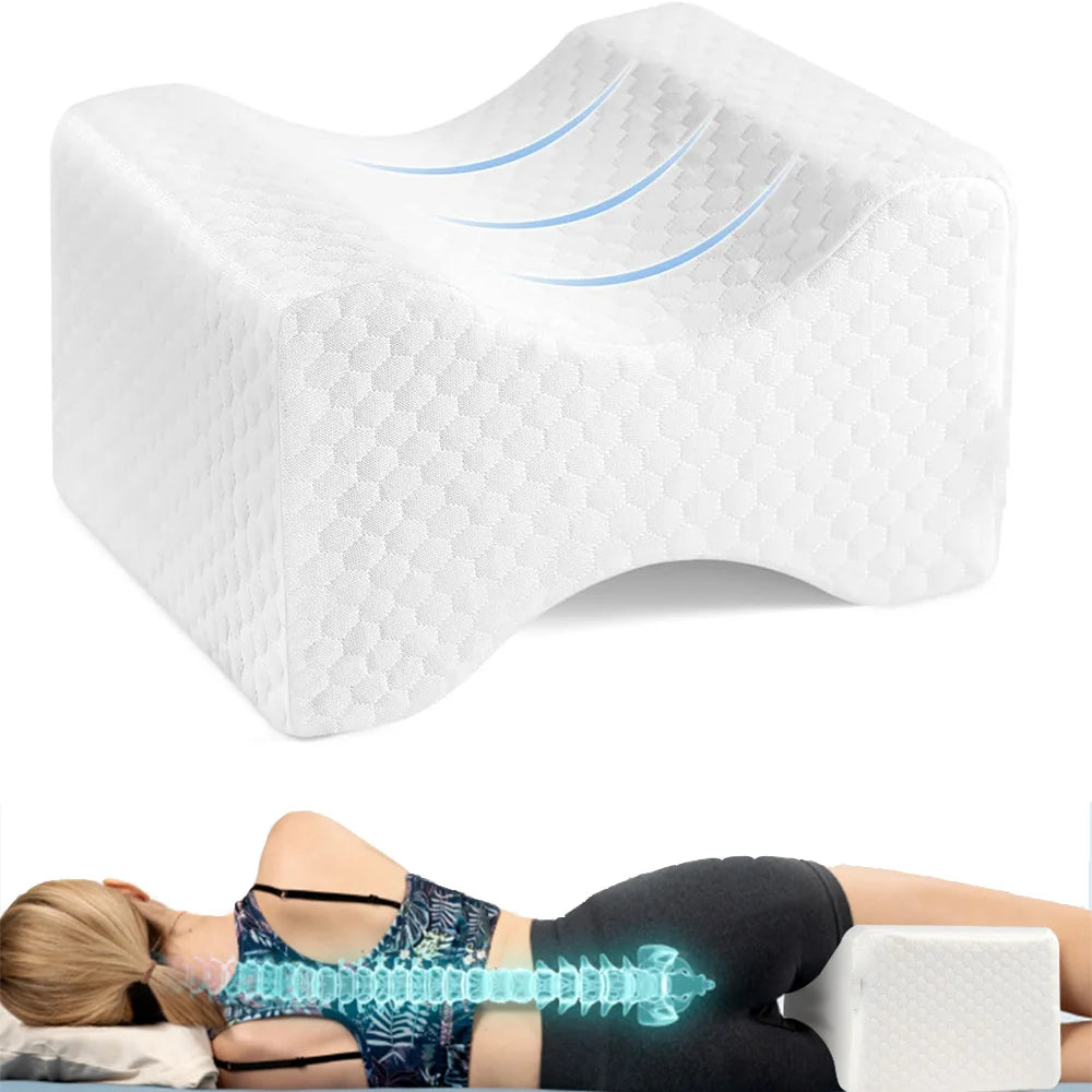 Orthopedic Memory Foam Knee Pillow with Side Sleep Belt for Sciatica & Hip Relief