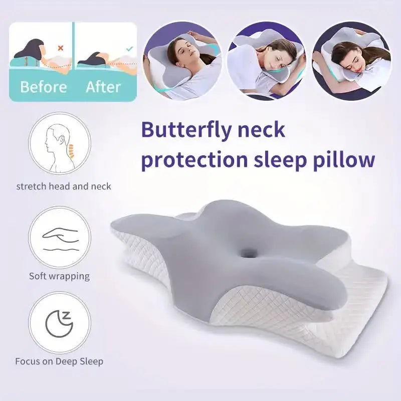 Ergonomic Butterfly Memory Foam Pillow for Cervical Neck Pain Relief Support